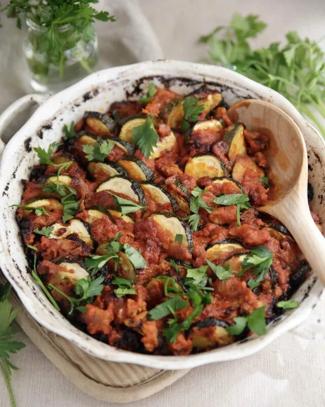 Whole30 Zucchini, Tomato, Sausage Casserole