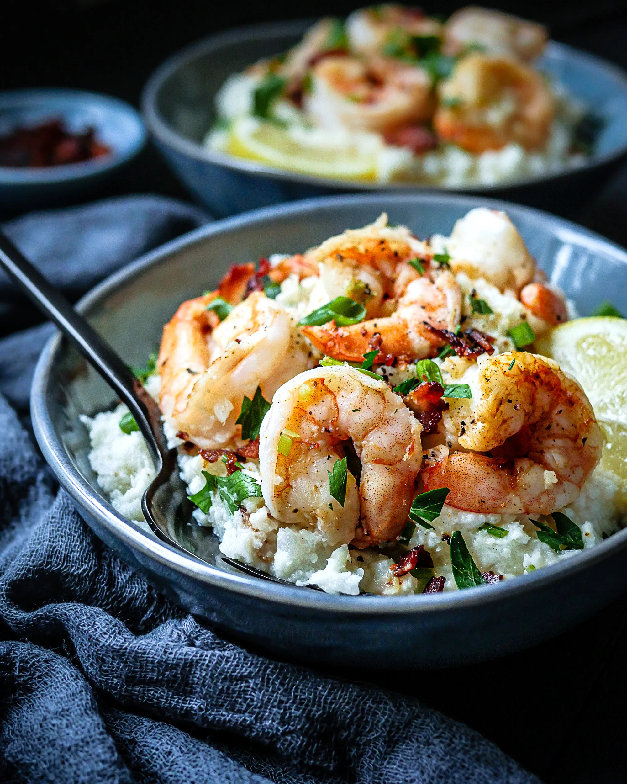 Shrimp Stir-Fry over Cauliflower Grits