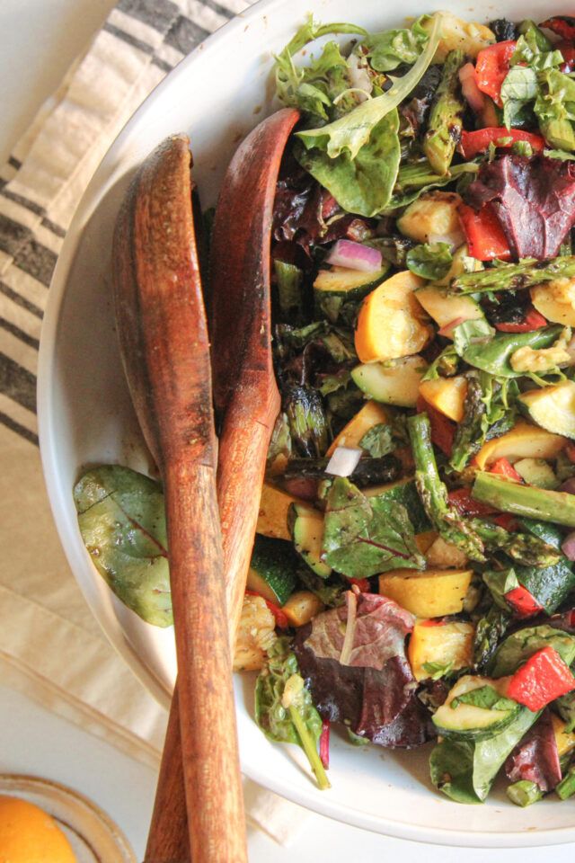 Plant-Based Whole30 compatible salad with grilled veggies.