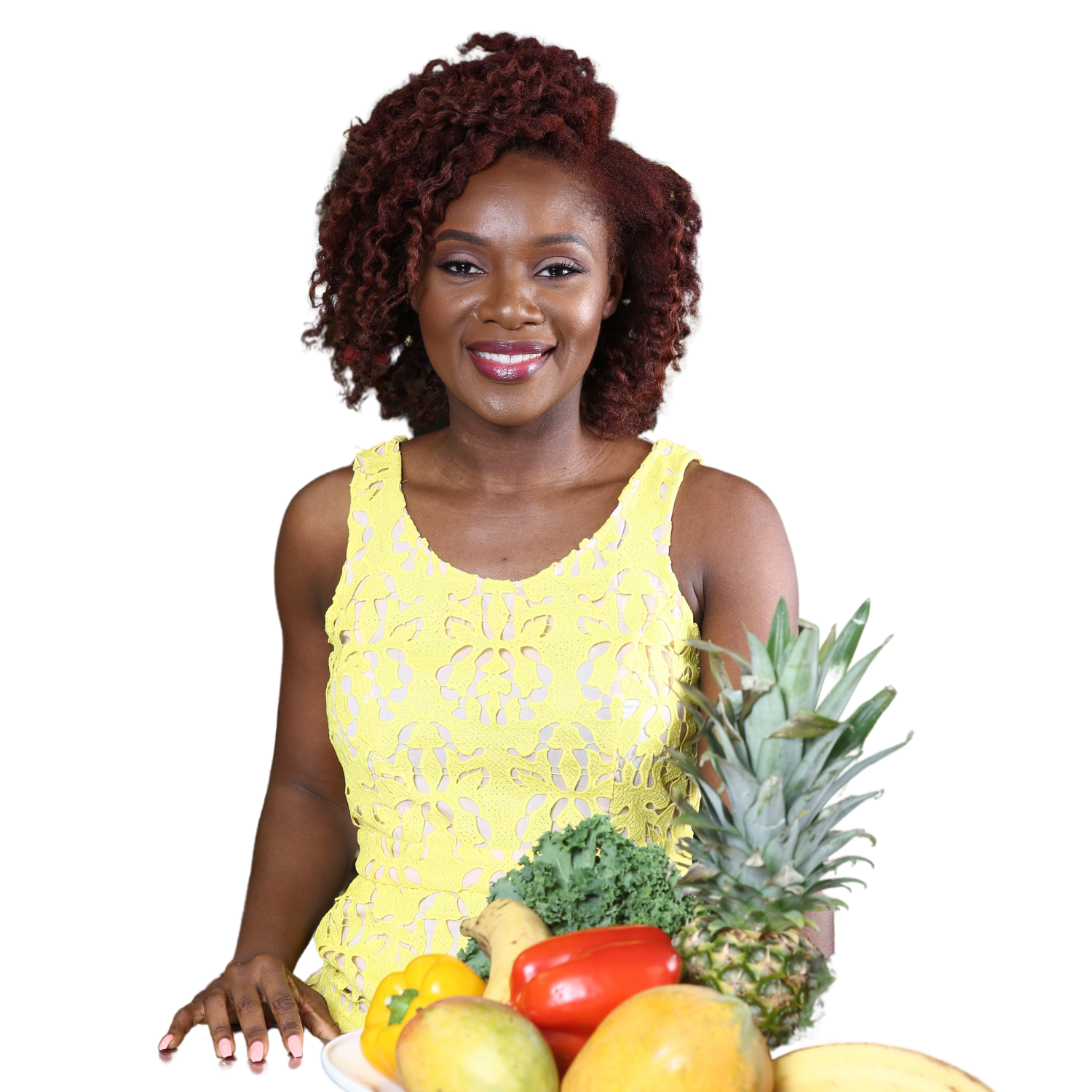 Johane Filemon in a yellow tank top, smiling at the camera.