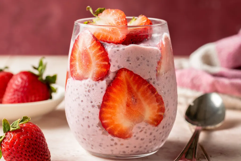 Plant-Based Whole30 Strawberries and Cream Chia Pudding Blog Image