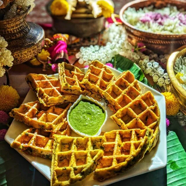 Plant-Based Savory Pakoda Waffles Square