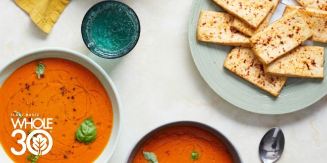 Roasted Tomato Soup with Tofu Toast