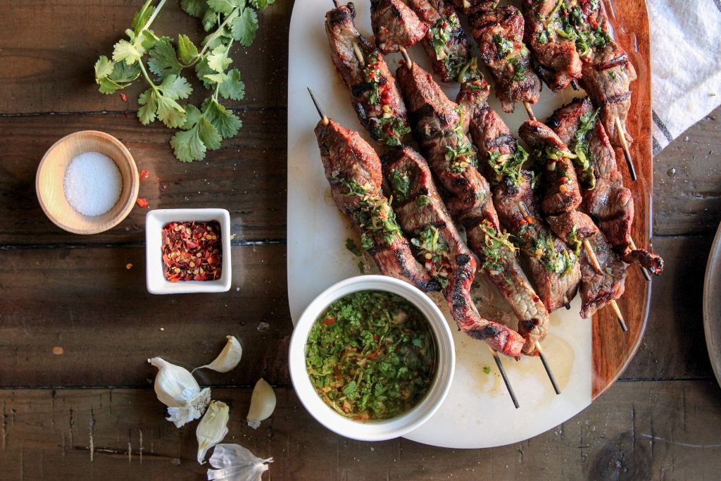 Whole30 Steak Skewers with Chimichurri Sauce 