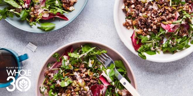 Smoky Cauliflower, Walnut, and Black Bean Crumble with Greens