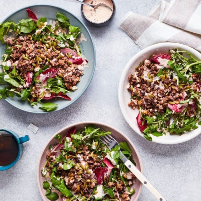 Smoky Cauliflower, Walnut, and Black Bean Crumble with Greens