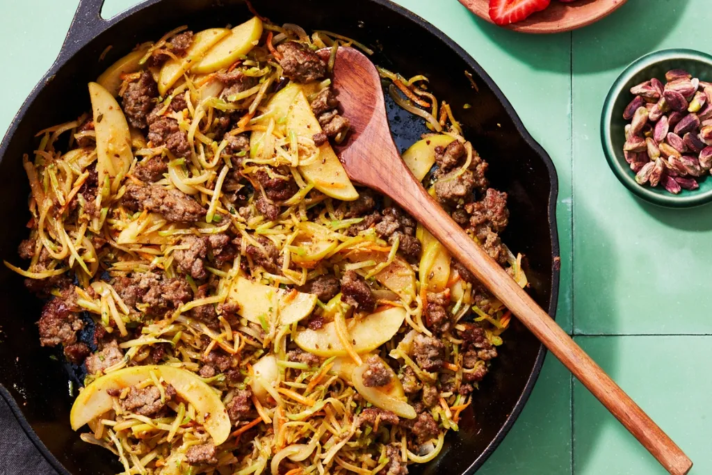 Plant-Based Caraway-Spiced "Pork" Skillet