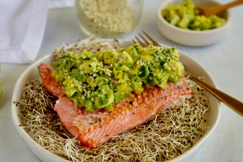 Grilled Salmon with Bell Pepper and Avocado Salsa