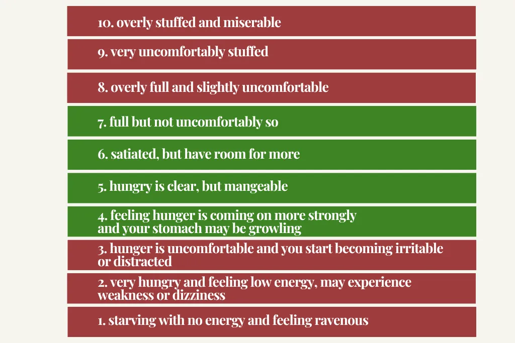 Hunger and fullness scale