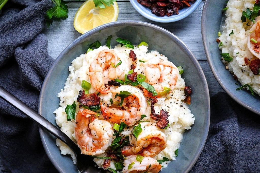 Whole30 Shrimp Fry Over Cauliflower Grits