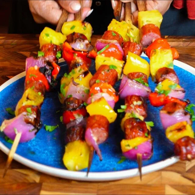 Grilled Pineapple and Polish Sausage Skewers with Citrus-Herb Glaze