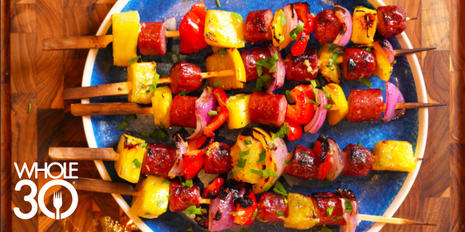 Whole30 Grilled Pineapple and Polish Sausage Skewers with Citrus-Herb Glaze Blog Hero