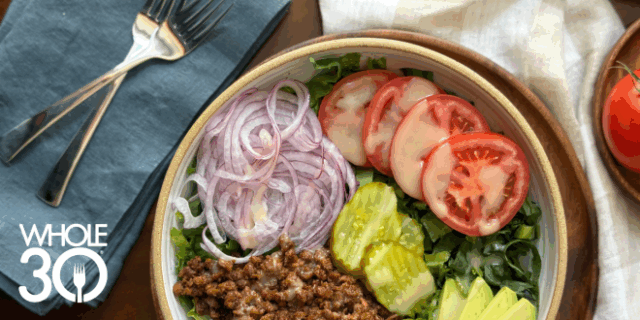 Whole30 Lemon Garlic Burger Bowls Blog Hero