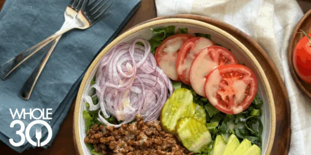 Whole30 Lemon Garlic Burger Bowls Blog Hero