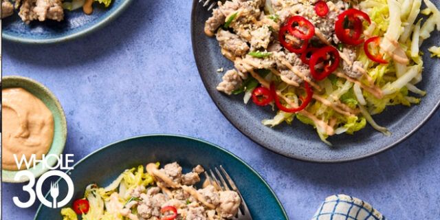 Pork and Cabbage with Spicy Tahini Sauce