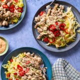 Pork and Cabbage with Spicy Tahini Sauce