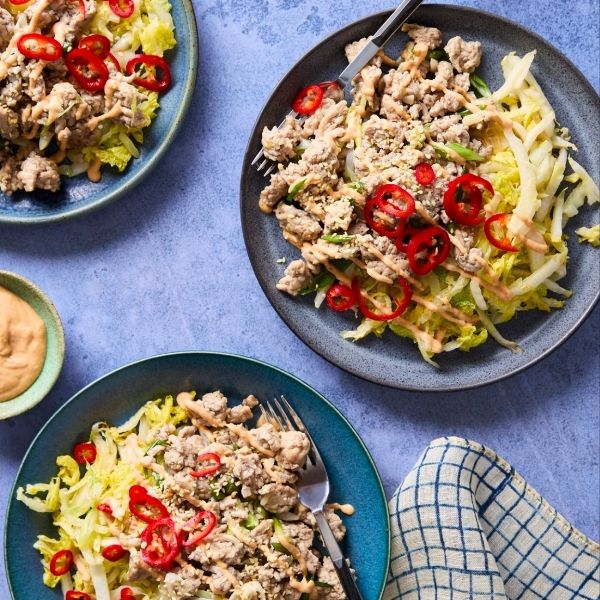 Pork and Cabbage with Spicy Tahini Sauce