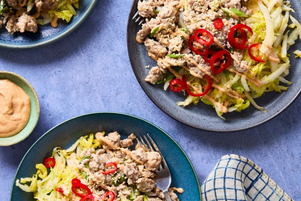 Pork and Cabbage with Spicy Tahini Sauce
